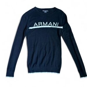 Vintage Y2K Armani Exchange Jacquard Logo Cotton Knit Sweater Women's Black Logo